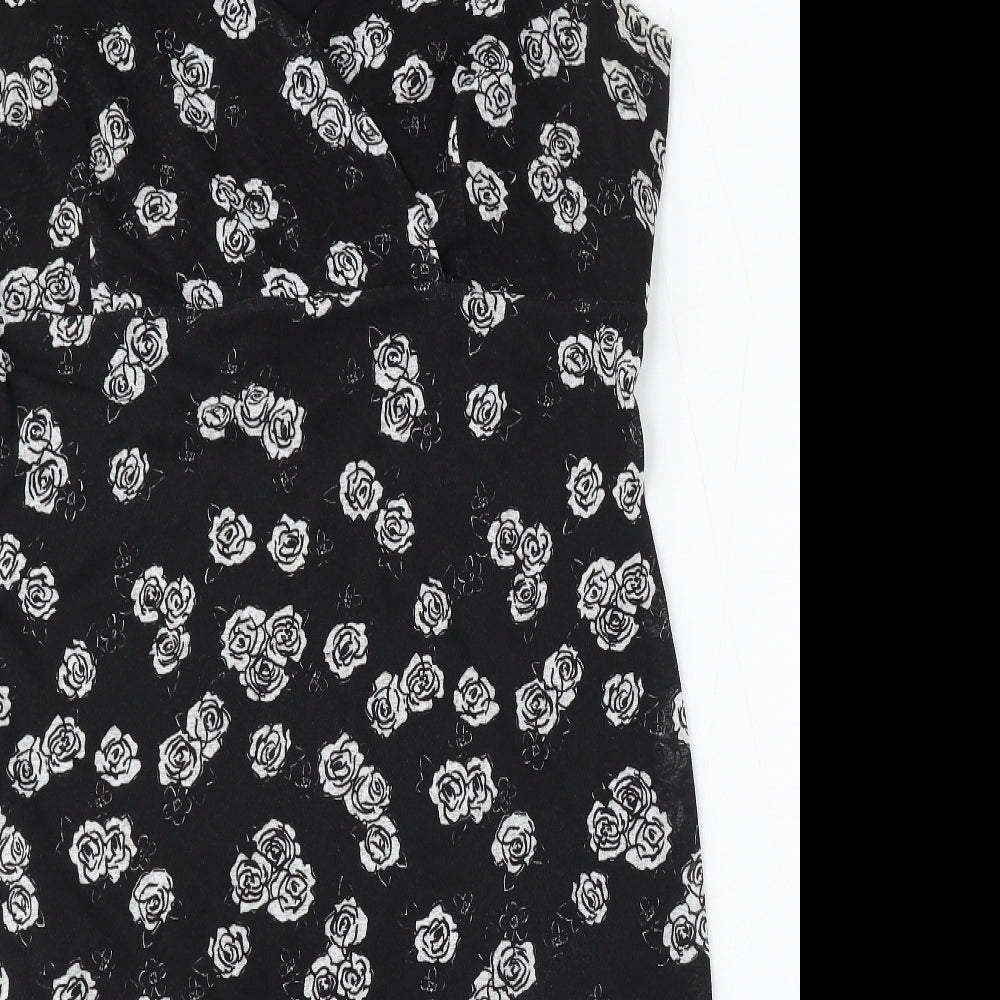 Etam Womens Black Floral Polyester Sheath Size 24 V-Neck