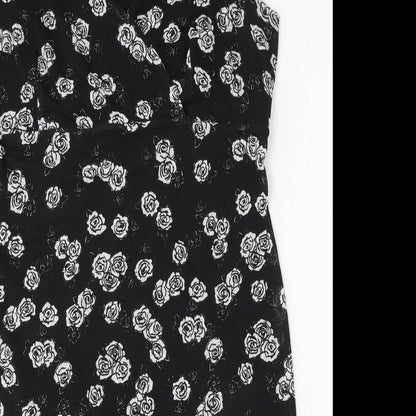 Etam Womens Black Floral Polyester Sheath Size 24 V-Neck