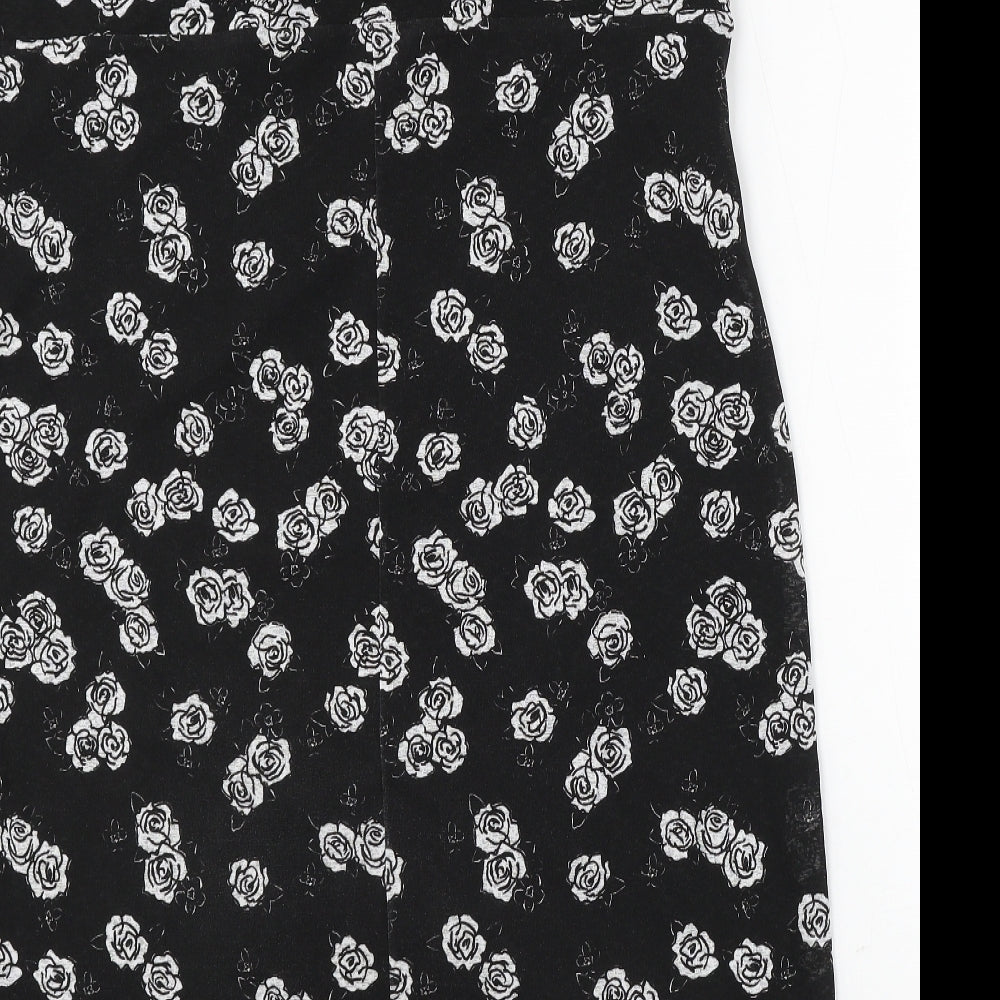 Etam Womens Black Floral Polyester Sheath Size 24 V-Neck