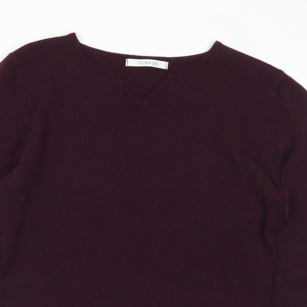 George Womens Purple V-Neck Acrylic Pullover Jumper Size 12