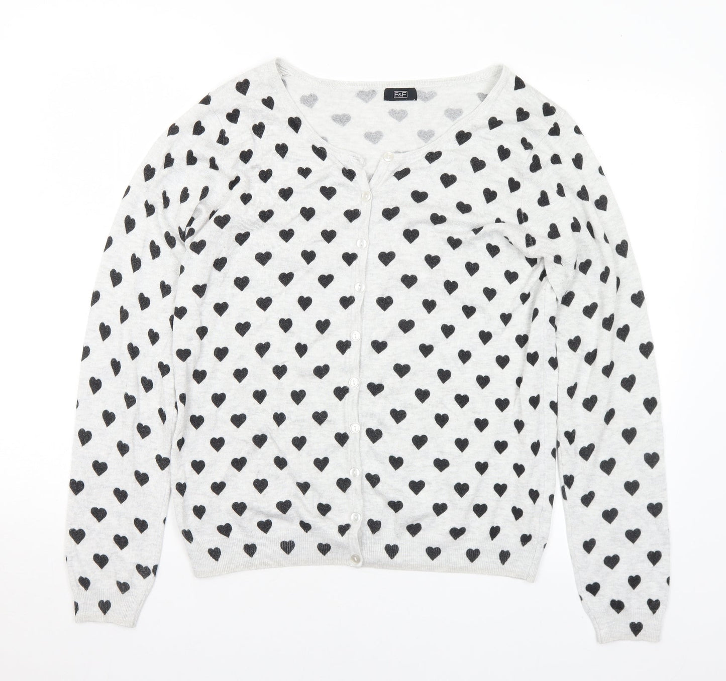 F&F Womens Grey Round Neck Geometric Viscose Cardigan Jumper Size 16 - Hearts
