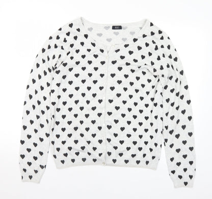 F&F Womens Grey Round Neck Geometric Viscose Cardigan Jumper Size 16 - Hearts