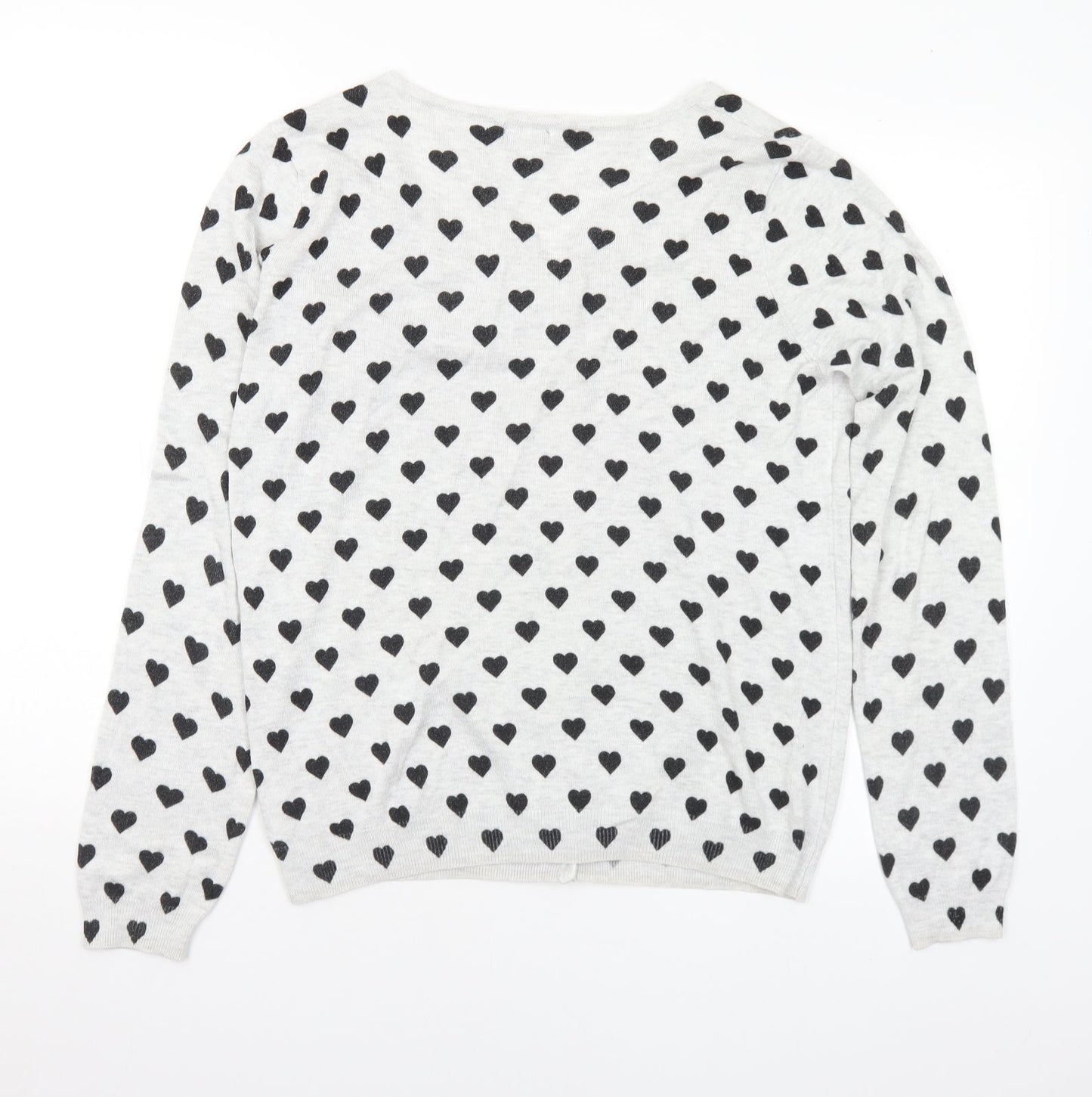 F&F Womens Grey Round Neck Geometric Viscose Cardigan Jumper Size 16 - Hearts