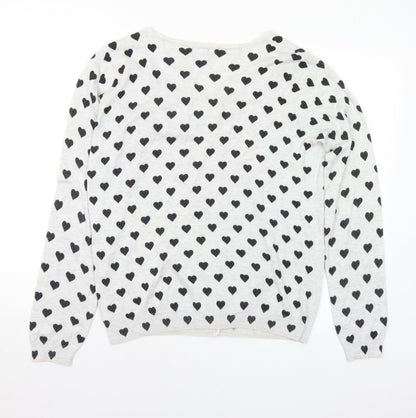 F&F Womens Grey Round Neck Geometric Viscose Cardigan Jumper Size 16 - Hearts