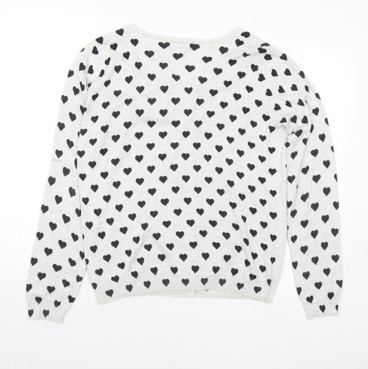 F&F Womens Grey Round Neck Geometric Viscose Cardigan Jumper Size 16 - Hearts