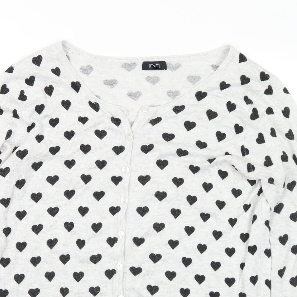 F&F Womens Grey Round Neck Geometric Viscose Cardigan Jumper Size 16 - Hearts