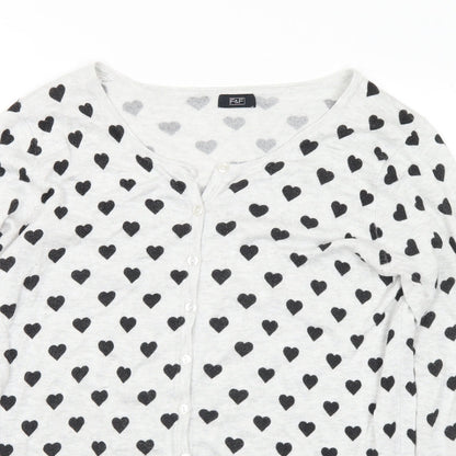 F&F Womens Grey Round Neck Geometric Viscose Cardigan Jumper Size 16 - Hearts