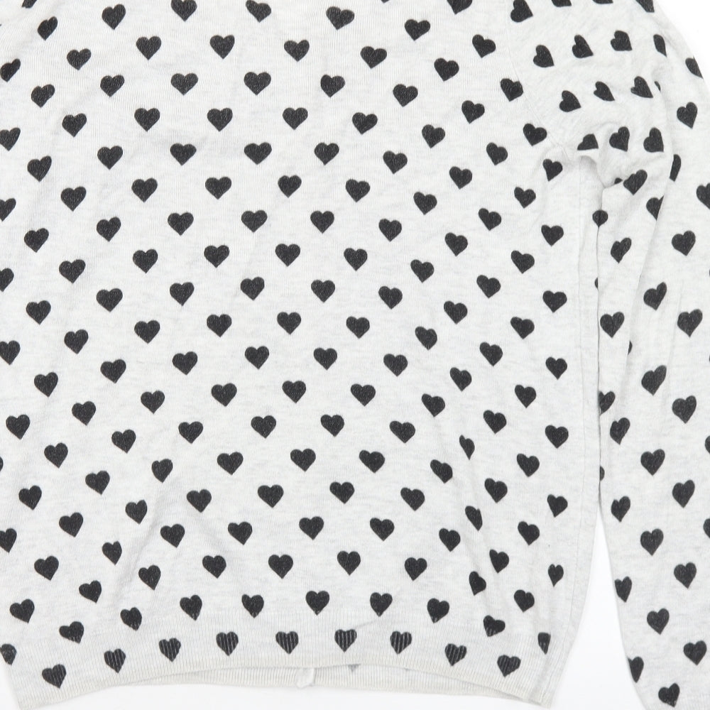 F&F Womens Grey Round Neck Geometric Viscose Cardigan Jumper Size 16 - Hearts