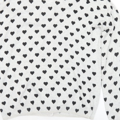 F&F Womens Grey Round Neck Geometric Viscose Cardigan Jumper Size 16 - Hearts