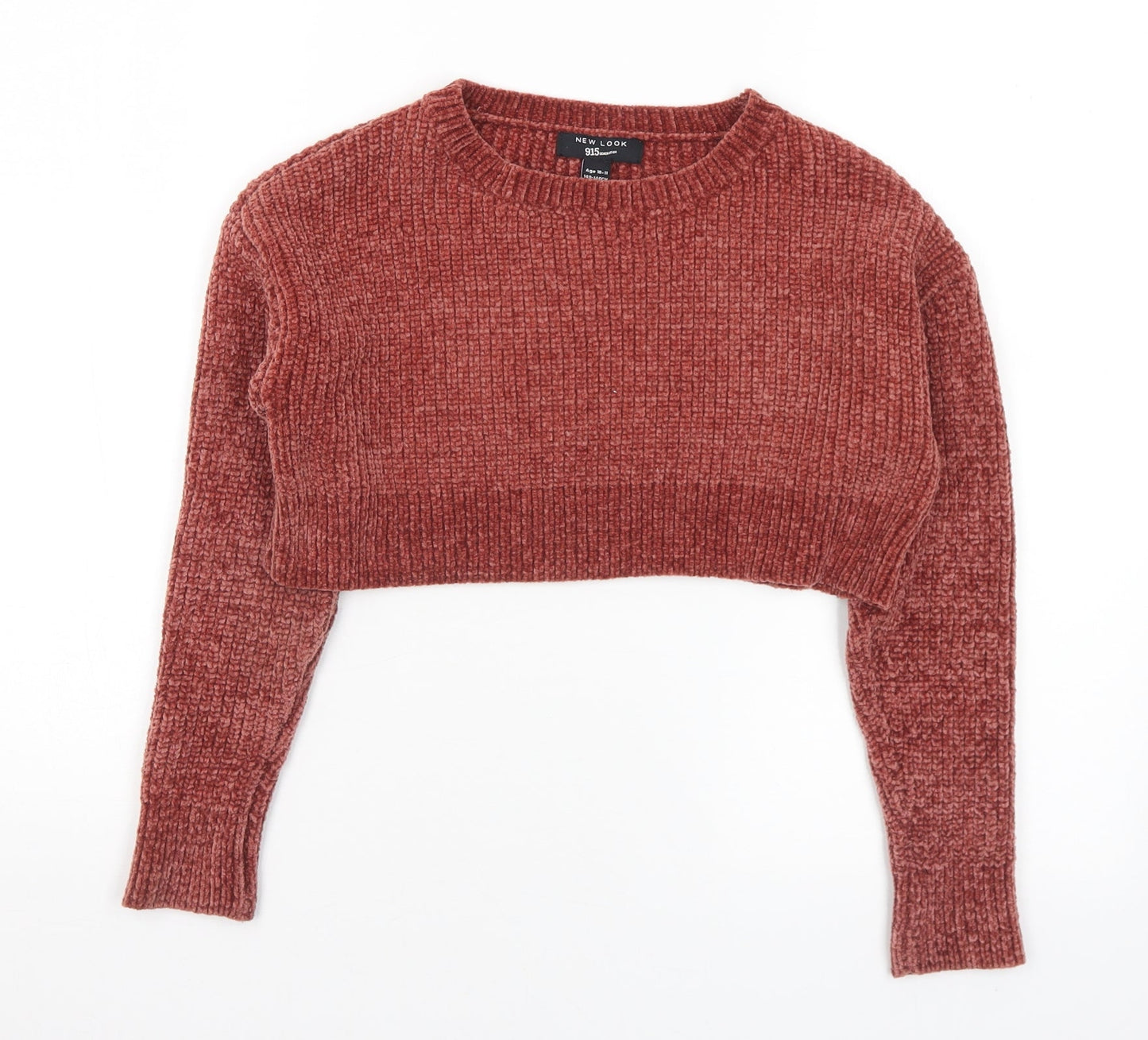 New Look Girls Brown Round Neck Acrylic Pullover Jumper Size 10-11 Years