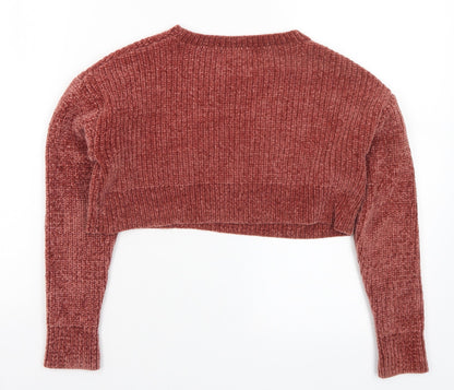 New Look Girls Brown Round Neck Acrylic Pullover Jumper Size 10-11 Years