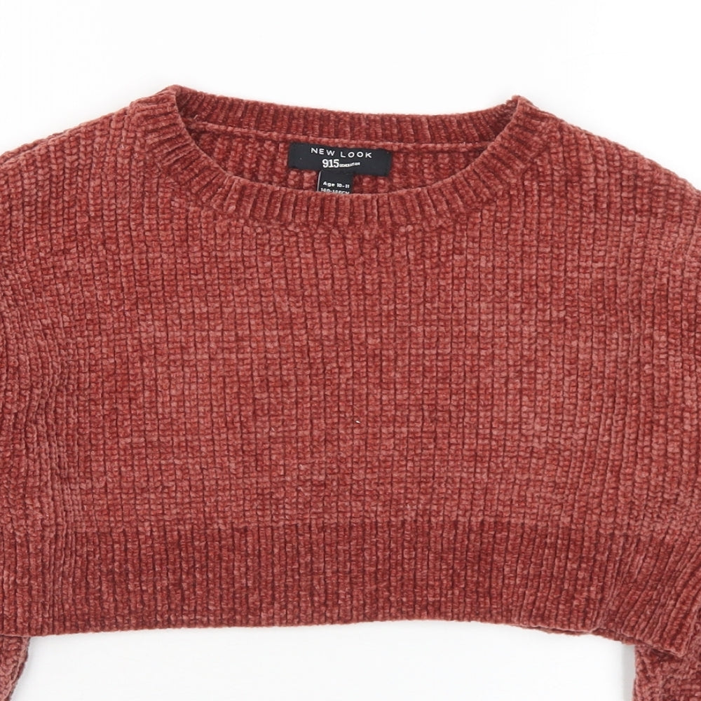 New Look Girls Brown Round Neck Acrylic Pullover Jumper Size 10-11 Years