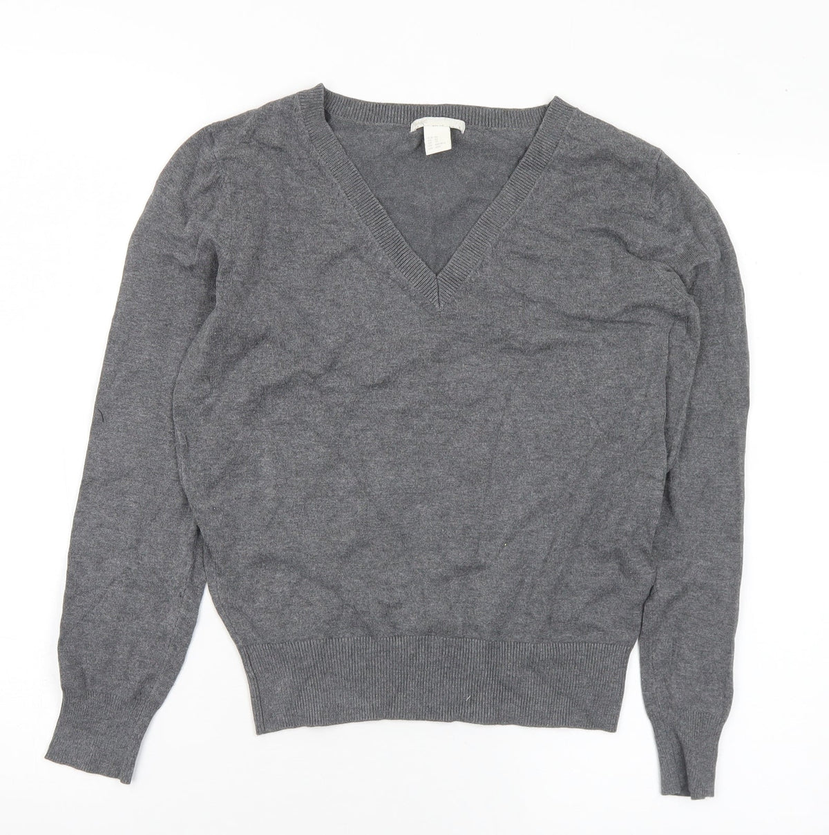 H&M Womens Grey V-Neck Viscose Pullover Jumper Size XS