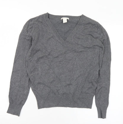 H&M Womens Grey V-Neck Viscose Pullover Jumper Size XS