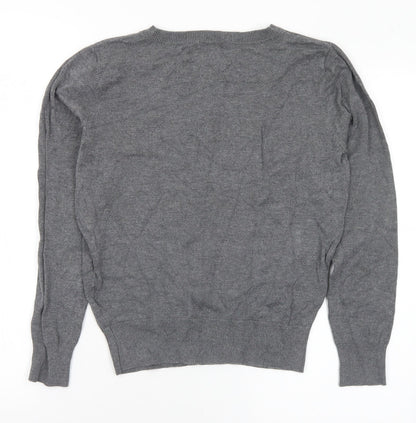 H&M Womens Grey V-Neck Viscose Pullover Jumper Size XS