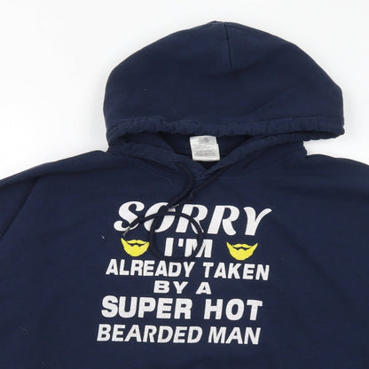 Gildan Womens Blue Cotton Pullover Hoodie Size XL - Beard