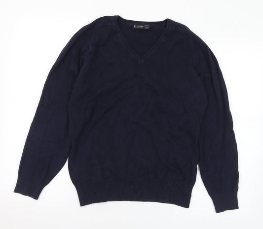 Trutex Mens Blue V-Neck Cotton Pullover Jumper Size S