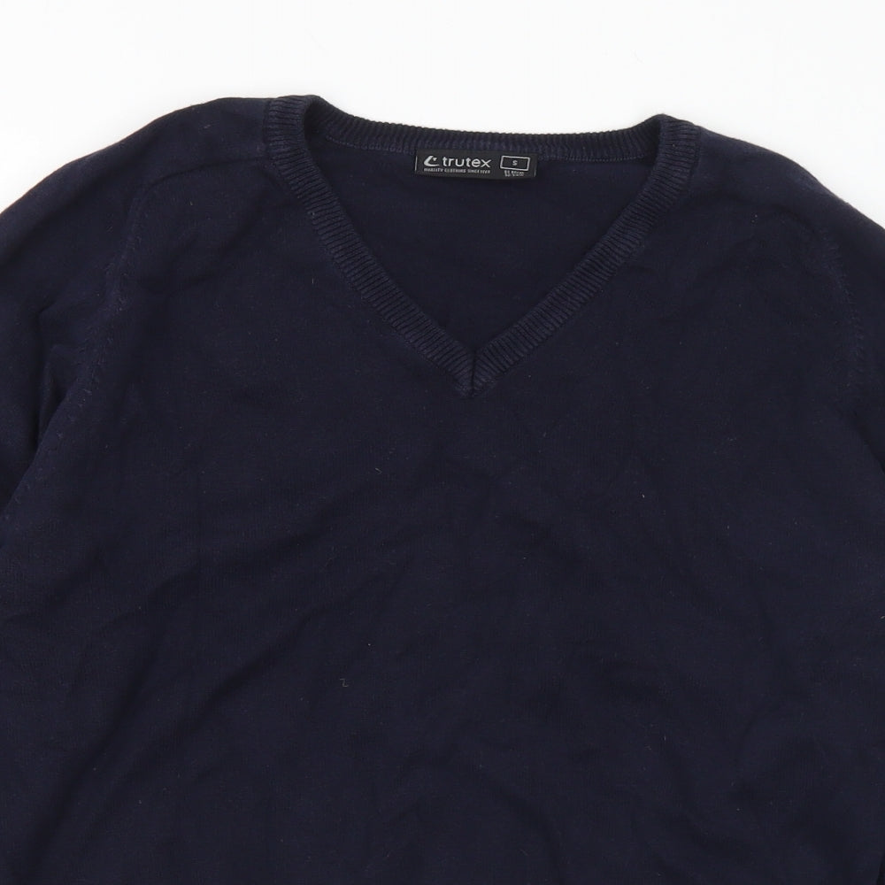 Trutex Mens Blue V-Neck Cotton Pullover Jumper Size S
