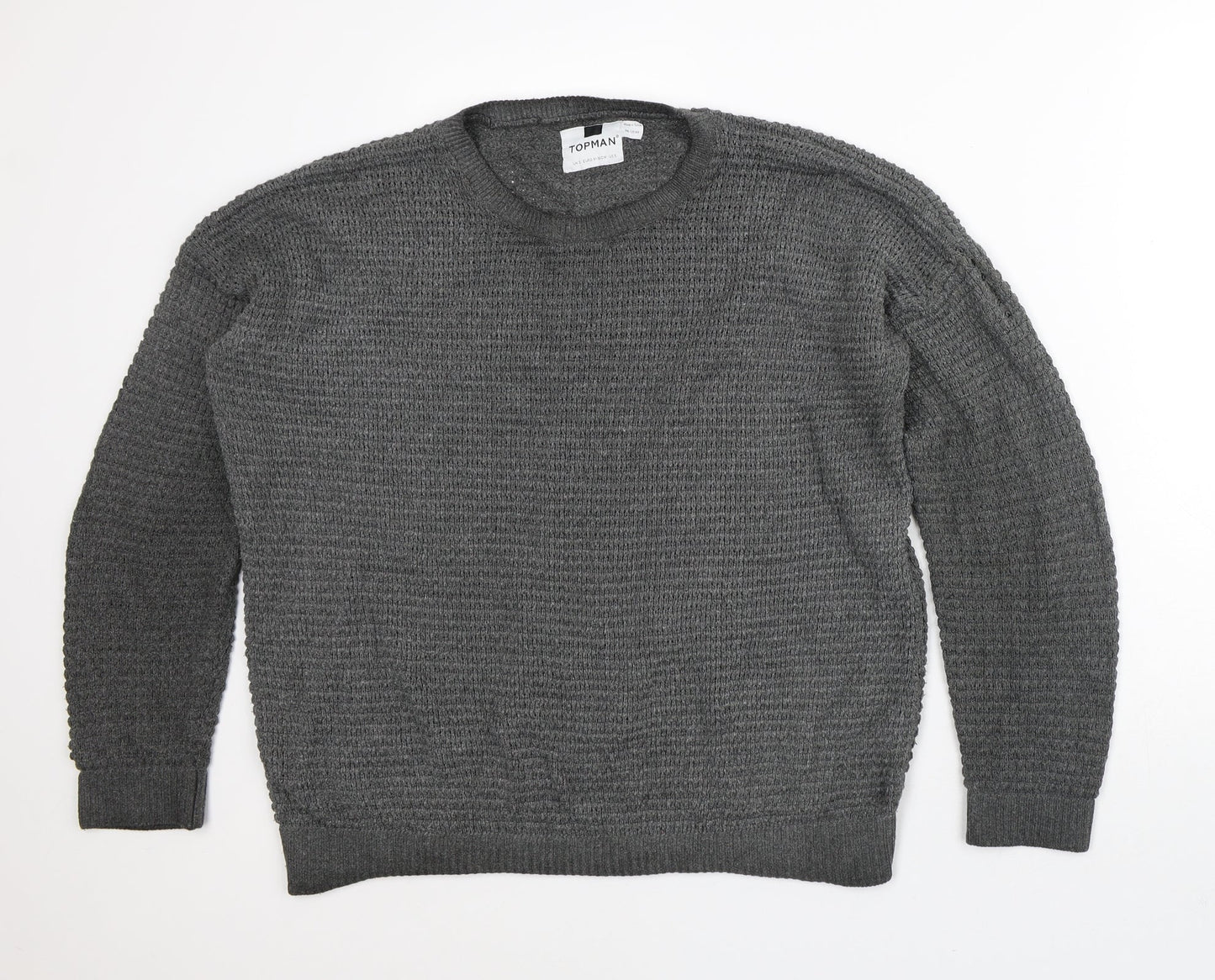 Topman Mens Grey Round Neck Cotton Pullover Jumper Size S