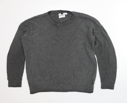 Topman Mens Grey Round Neck Cotton Pullover Jumper Size S