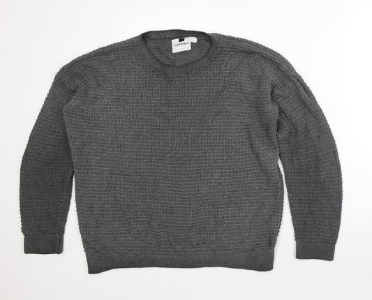 Topman Mens Grey Round Neck Cotton Pullover Jumper Size S