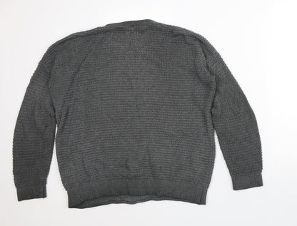 Topman Mens Grey Round Neck Cotton Pullover Jumper Size S