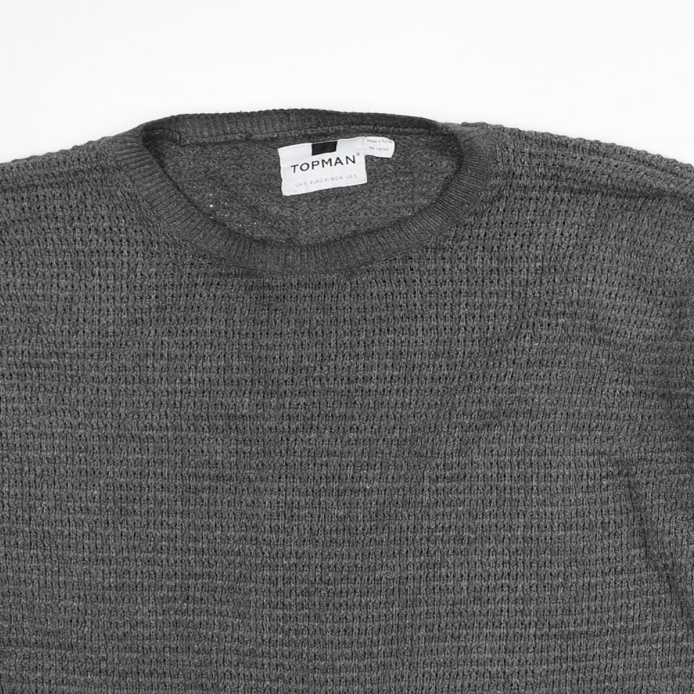 Topman Mens Grey Round Neck Cotton Pullover Jumper Size S