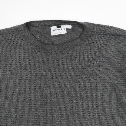 Topman Mens Grey Round Neck Cotton Pullover Jumper Size S