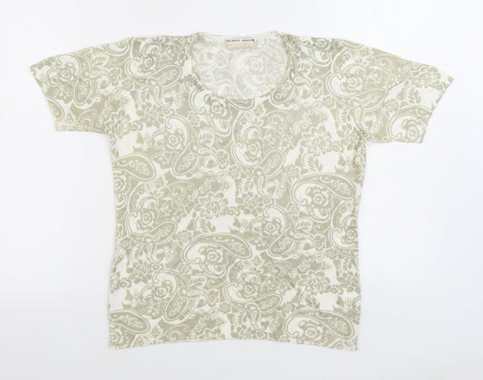 Daxon Womens Beige Geometric Acrylic Basic T-Shirt Size 14 Scoop Neck