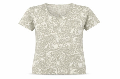 Daxon Womens Beige Geometric Acrylic Basic T-Shirt Size 14 Scoop Neck
