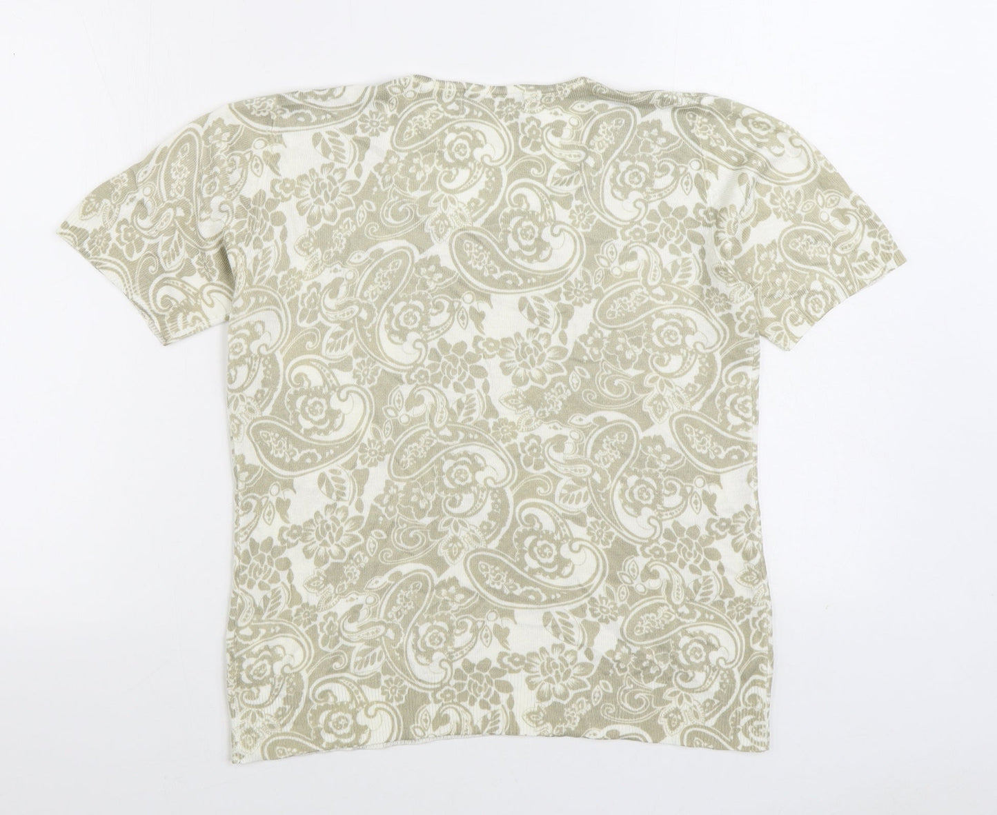 Daxon Womens Beige Geometric Acrylic Basic T-Shirt Size 14 Scoop Neck