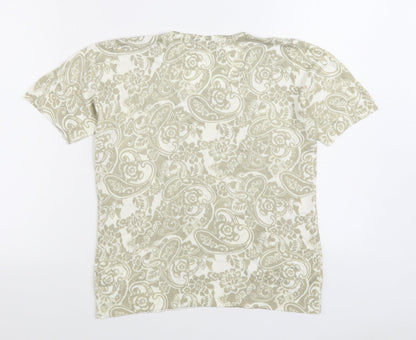 Daxon Womens Beige Geometric Acrylic Basic T-Shirt Size 14 Scoop Neck