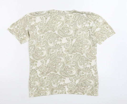 Daxon Womens Beige Geometric Acrylic Basic T-Shirt Size 14 Scoop Neck