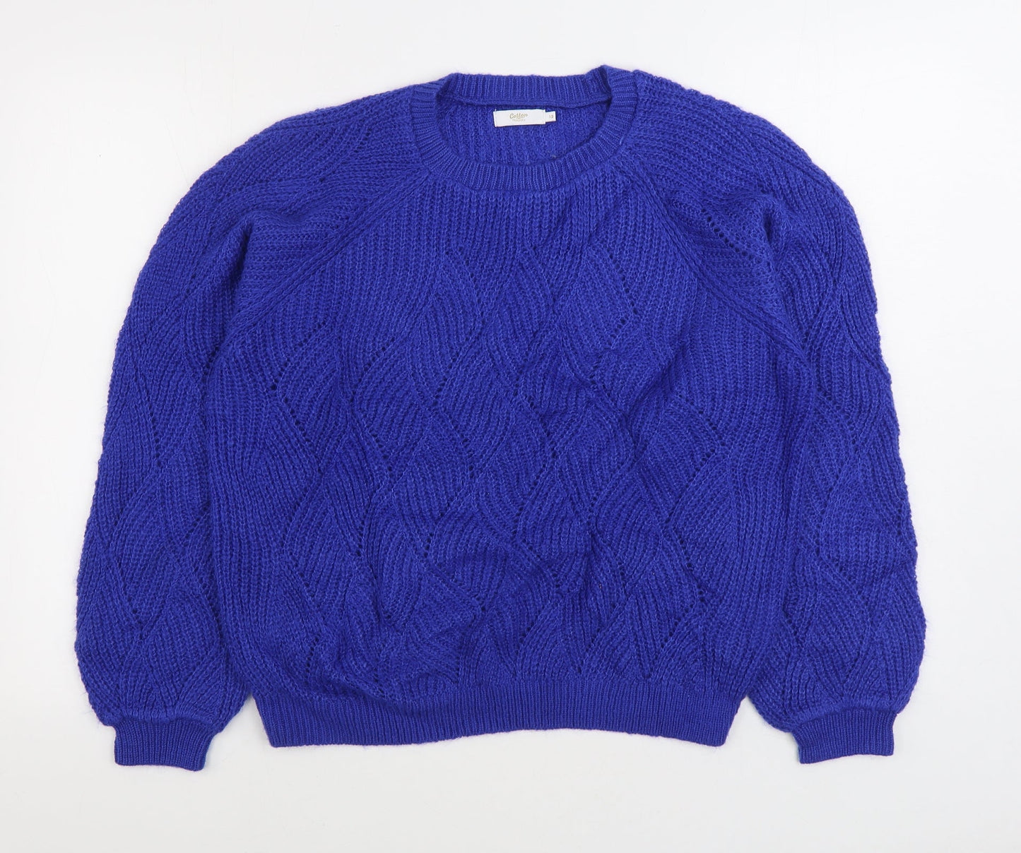 Cotton Traders Womens Blue Round Neck Acrylic Pullover Jumper Size 12