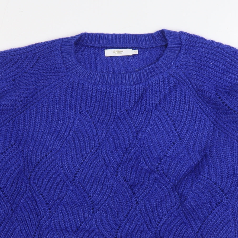 Cotton Traders Womens Blue Round Neck Acrylic Pullover Jumper Size 12