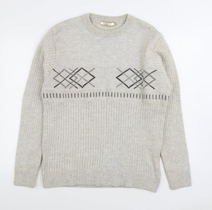 Cavallio Mens Beige Round Neck Acrylic Pullover Jumper Size L