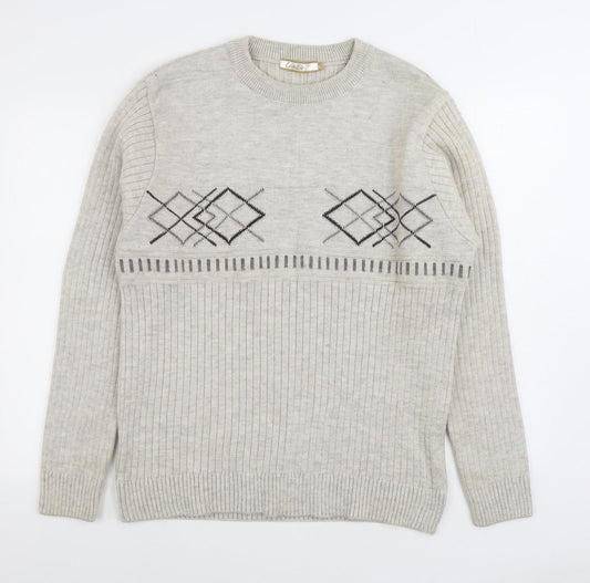Cavallio Mens Beige Round Neck Acrylic Pullover Jumper Size L