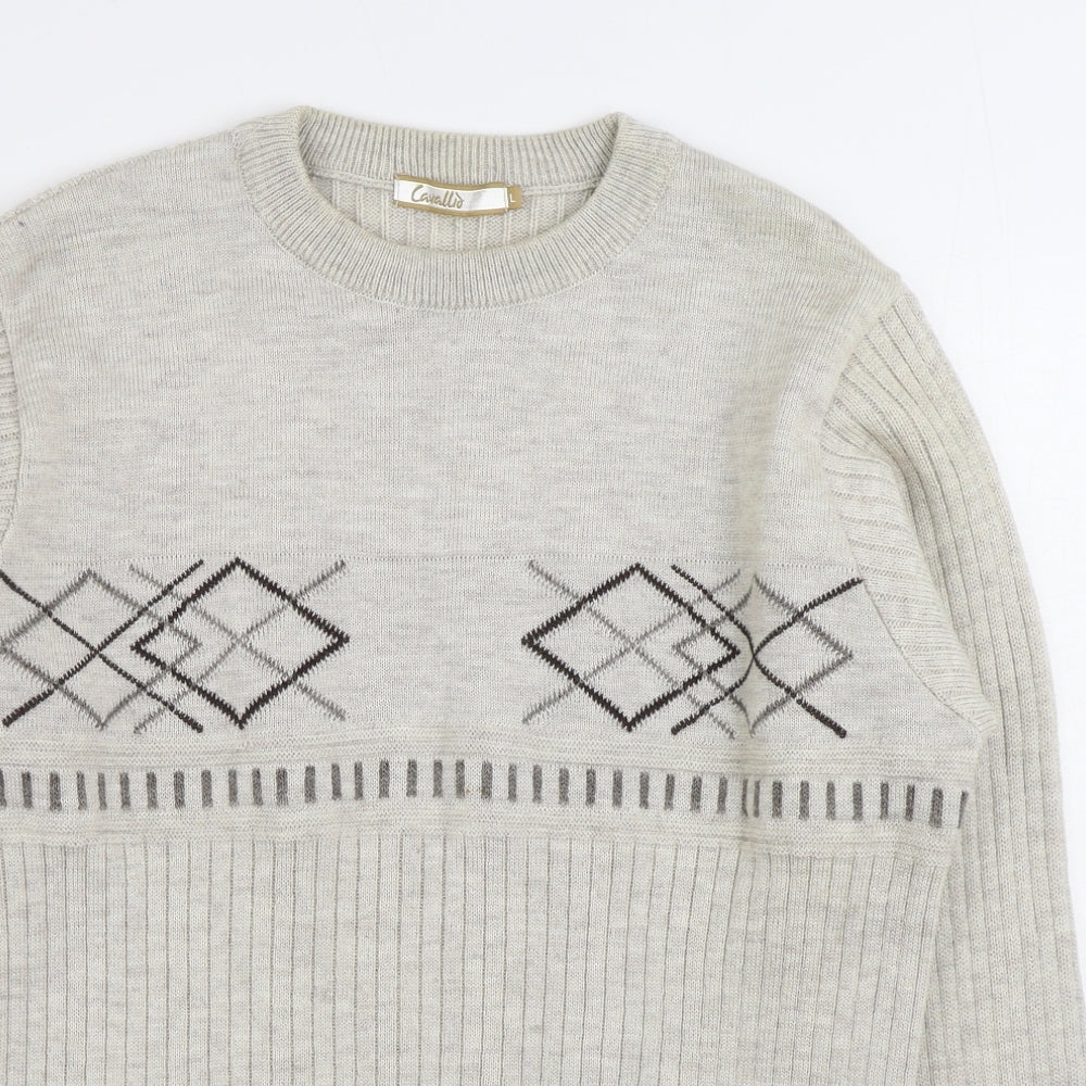 Cavallio Mens Beige Round Neck Acrylic Pullover Jumper Size L