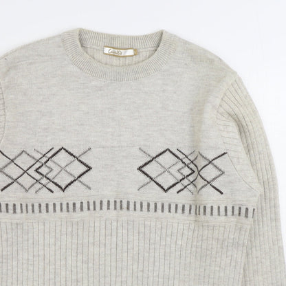 Cavallio Mens Beige Round Neck Acrylic Pullover Jumper Size L