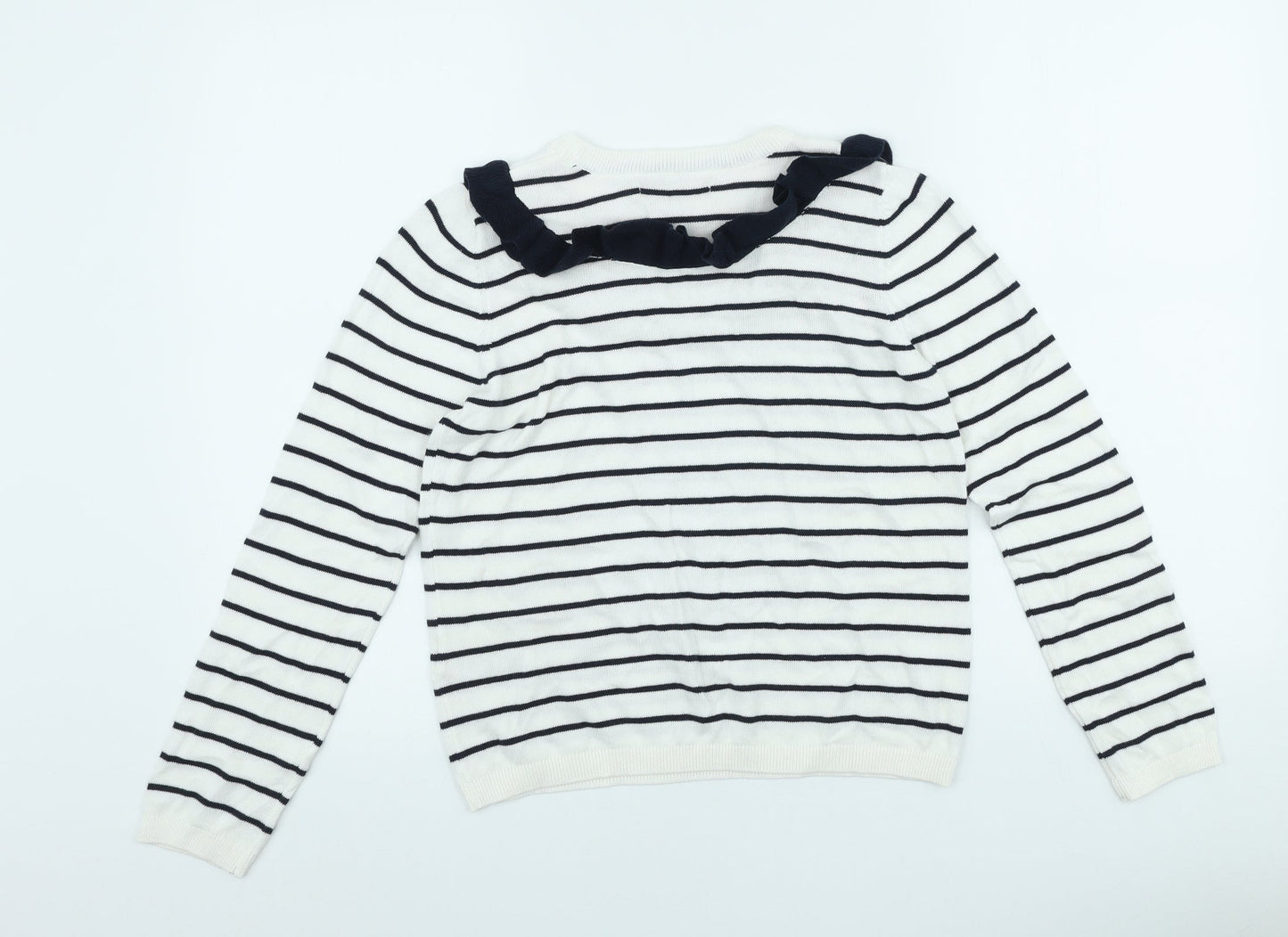 Autograph` Girls White Striped Viscose Basic Casual Size 10-11 Years Round Neck