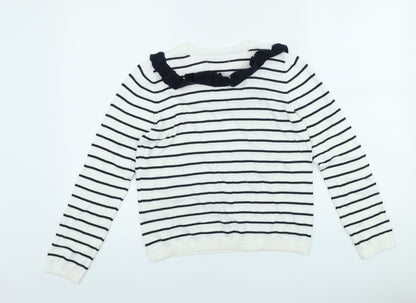 Autograph` Girls White Striped Viscose Basic Casual Size 10-11 Years Round Neck