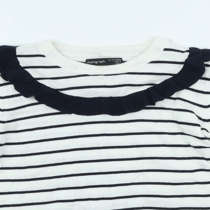 Autograph` Girls White Striped Viscose Basic Casual Size 10-11 Years Round Neck