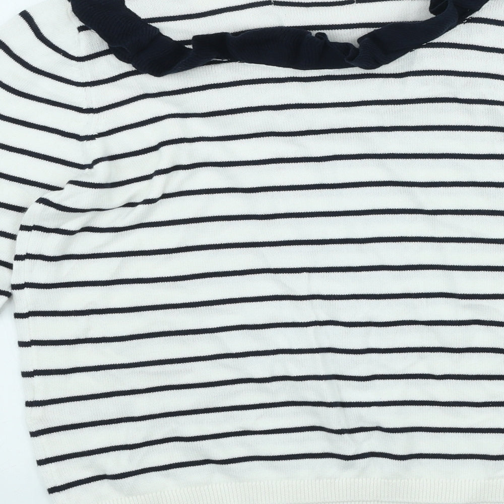 Autograph` Girls White Striped Viscose Basic Casual Size 10-11 Years Round Neck