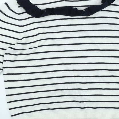 Autograph` Girls White Striped Viscose Basic Casual Size 10-11 Years Round Neck