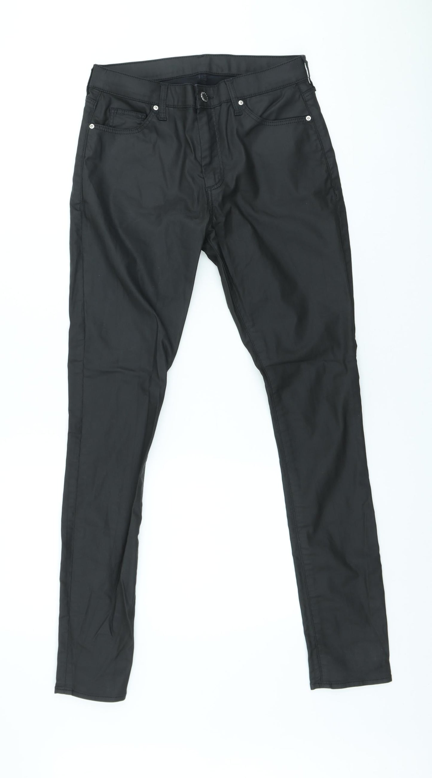 Topshop Womens Black Polyester Trousers Size XS L28 in Slim - Faux leather