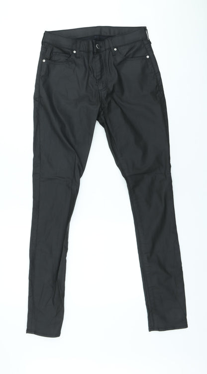 Topshop Womens Black Polyester Trousers Size XS L28 in Slim - Faux leather