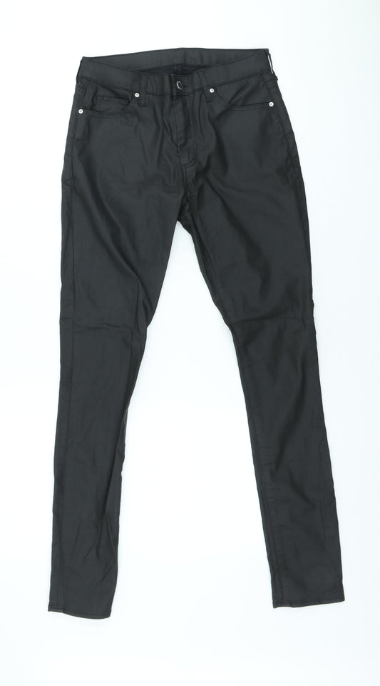 Topshop Womens Black Polyester Trousers Size XS L28 in Slim - Faux leather