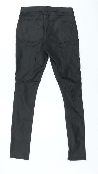 Topshop Womens Black Polyester Trousers Size XS L28 in Slim - Faux leather