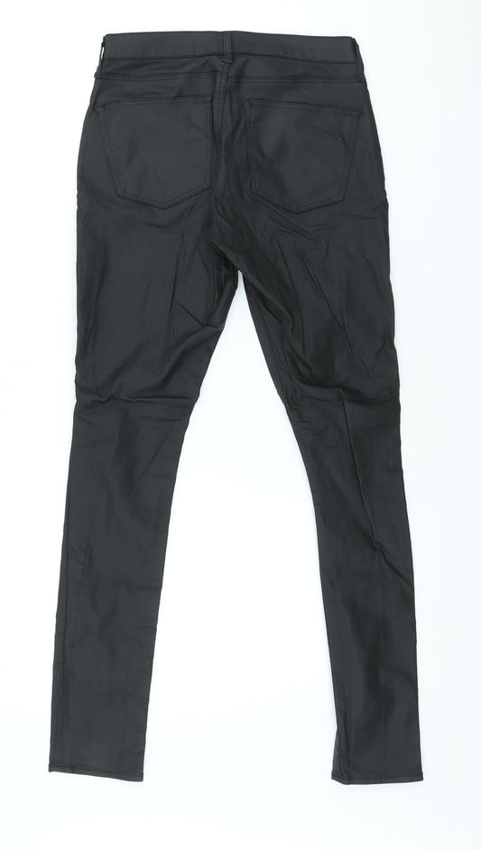 Topshop Womens Black Polyester Trousers Size XS L28 in Slim - Faux leather