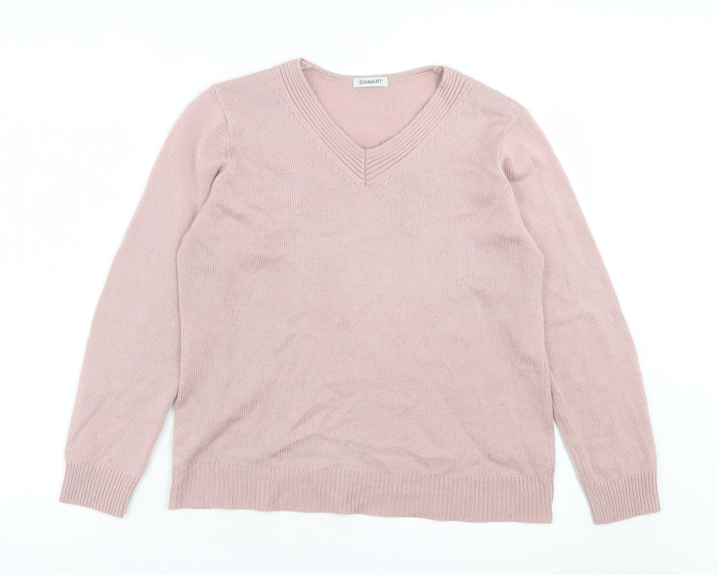 Damart Womens Pink V-Neck Acrylic Pullover Jumper Size 14